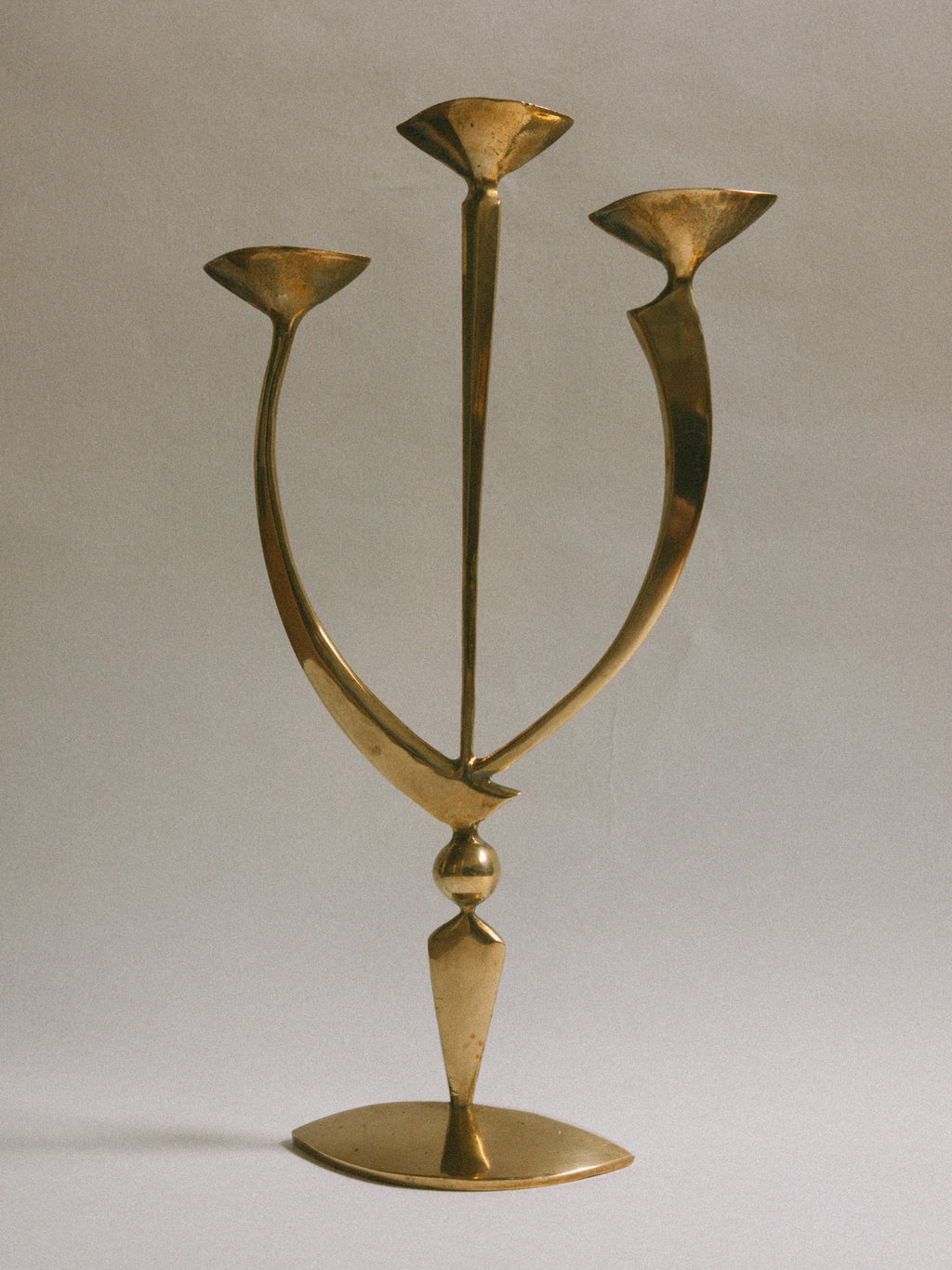 Mid-Century Brass Triple Candleholder