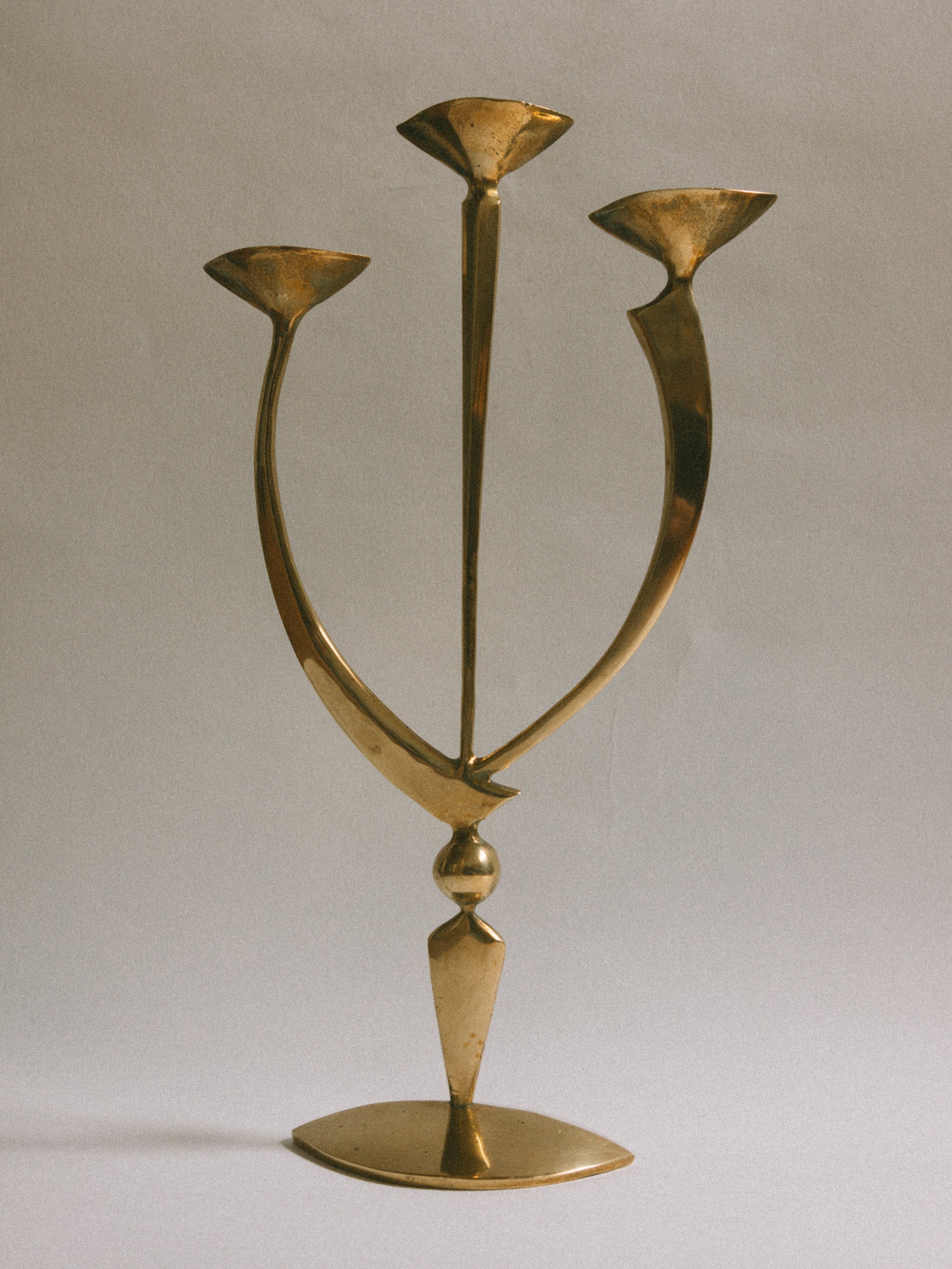 Mid-Century Brass Triple Candleholder