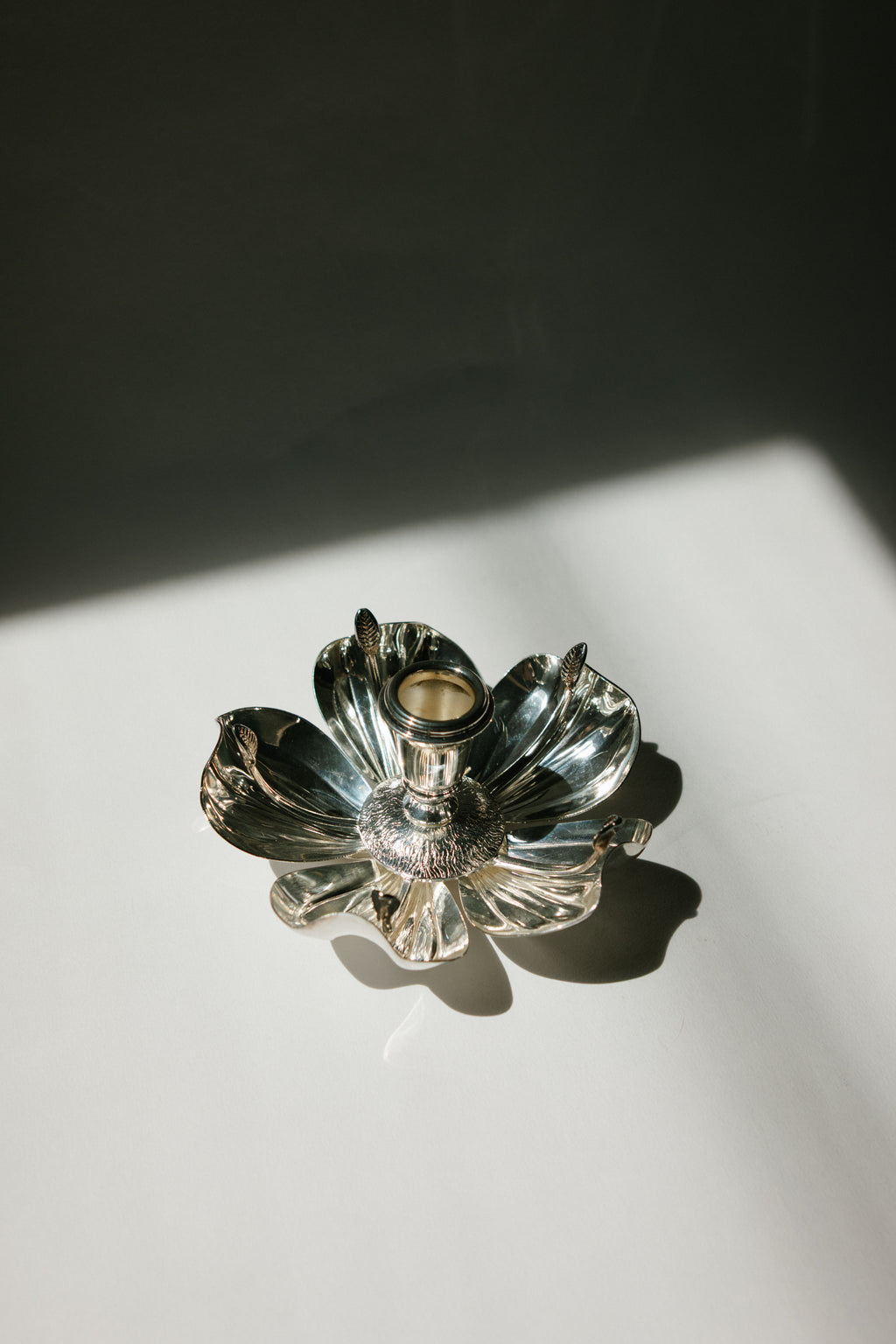 Italian Silver-Plated Magnolia Candleholder and Modular Petal Ashtray, c. 1970s