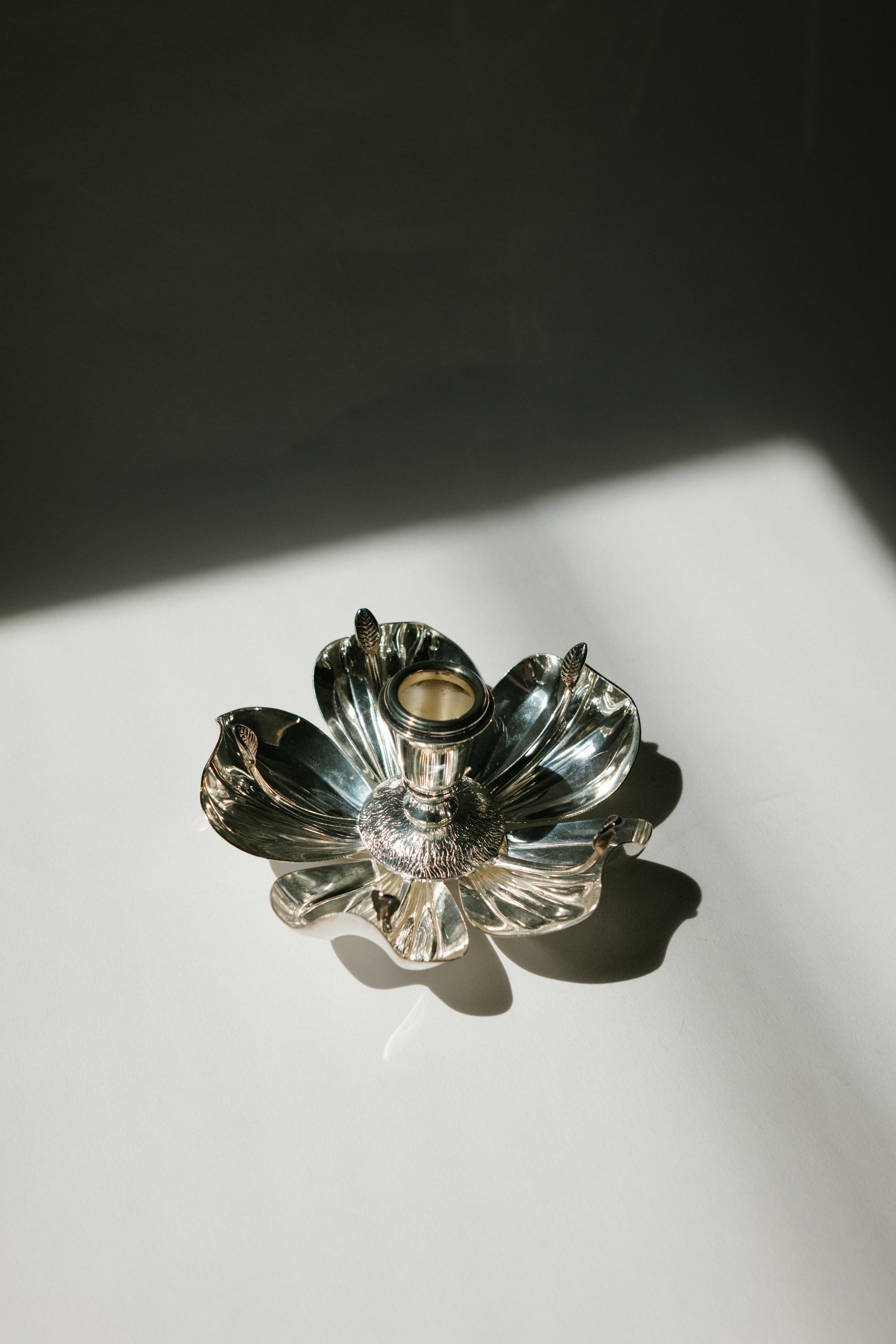 Italian Silver-Plated Magnolia Candleholder and Modular Petal Ashtray, c. 1970s