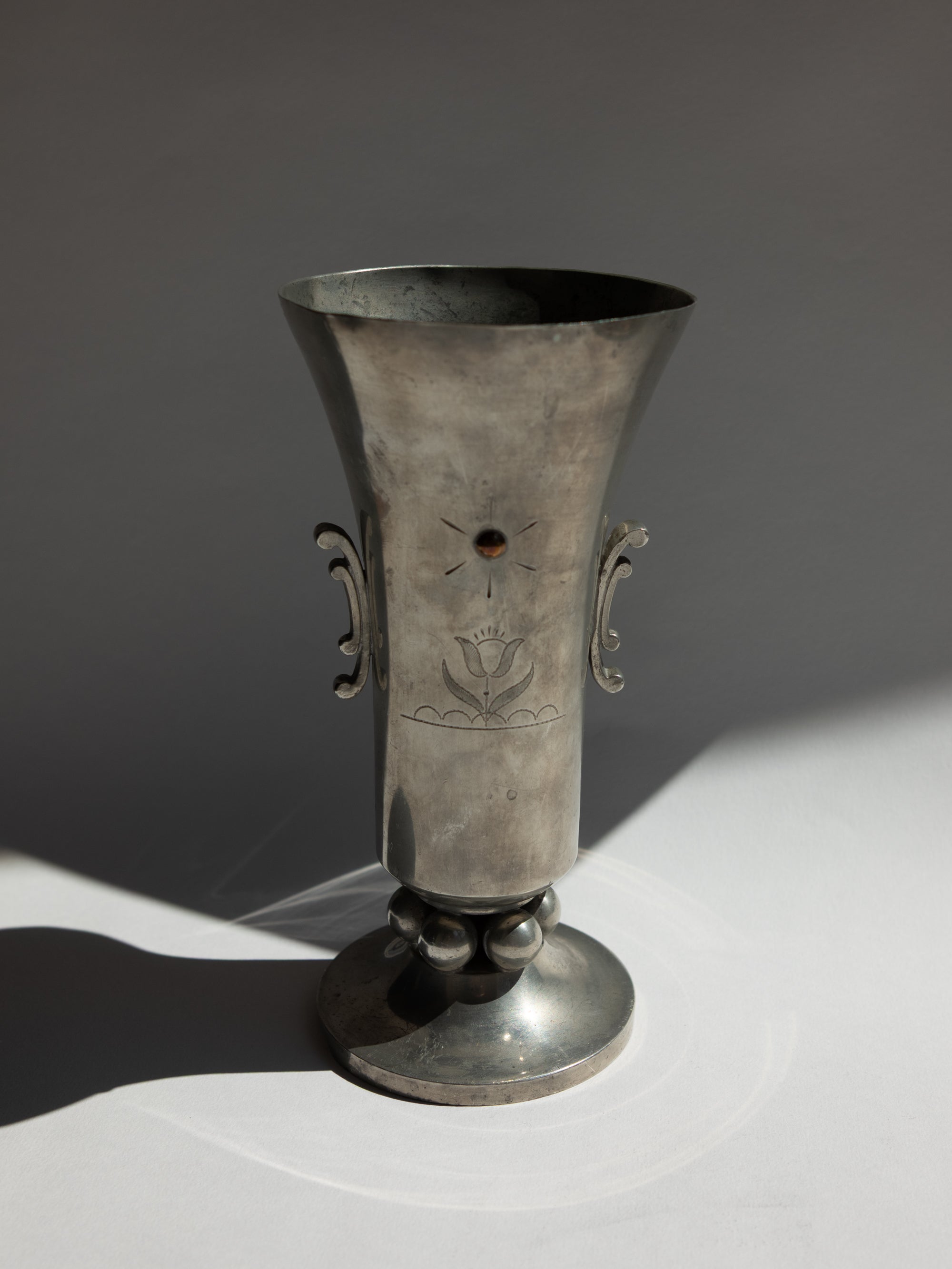 Swedish Grace Pewter Sunburst & Tulip Vase by J.L. Hultman for Svenskt Tenn