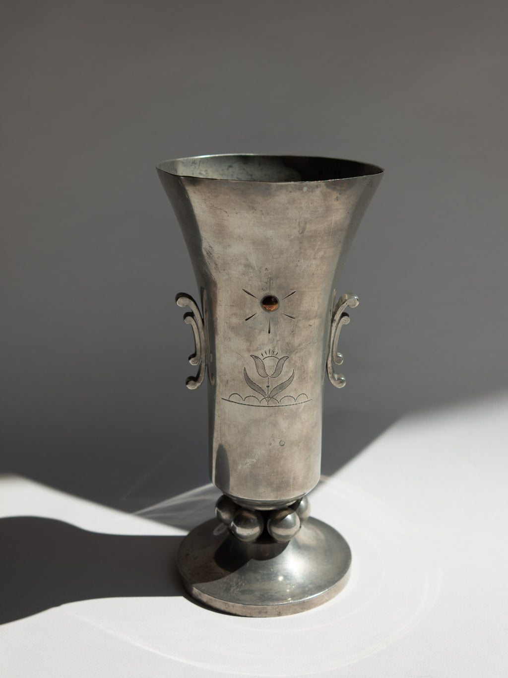Swedish Grace Pewter Sunburst & Tulip Vase by J.L. Hultman for Svenskt Tenn