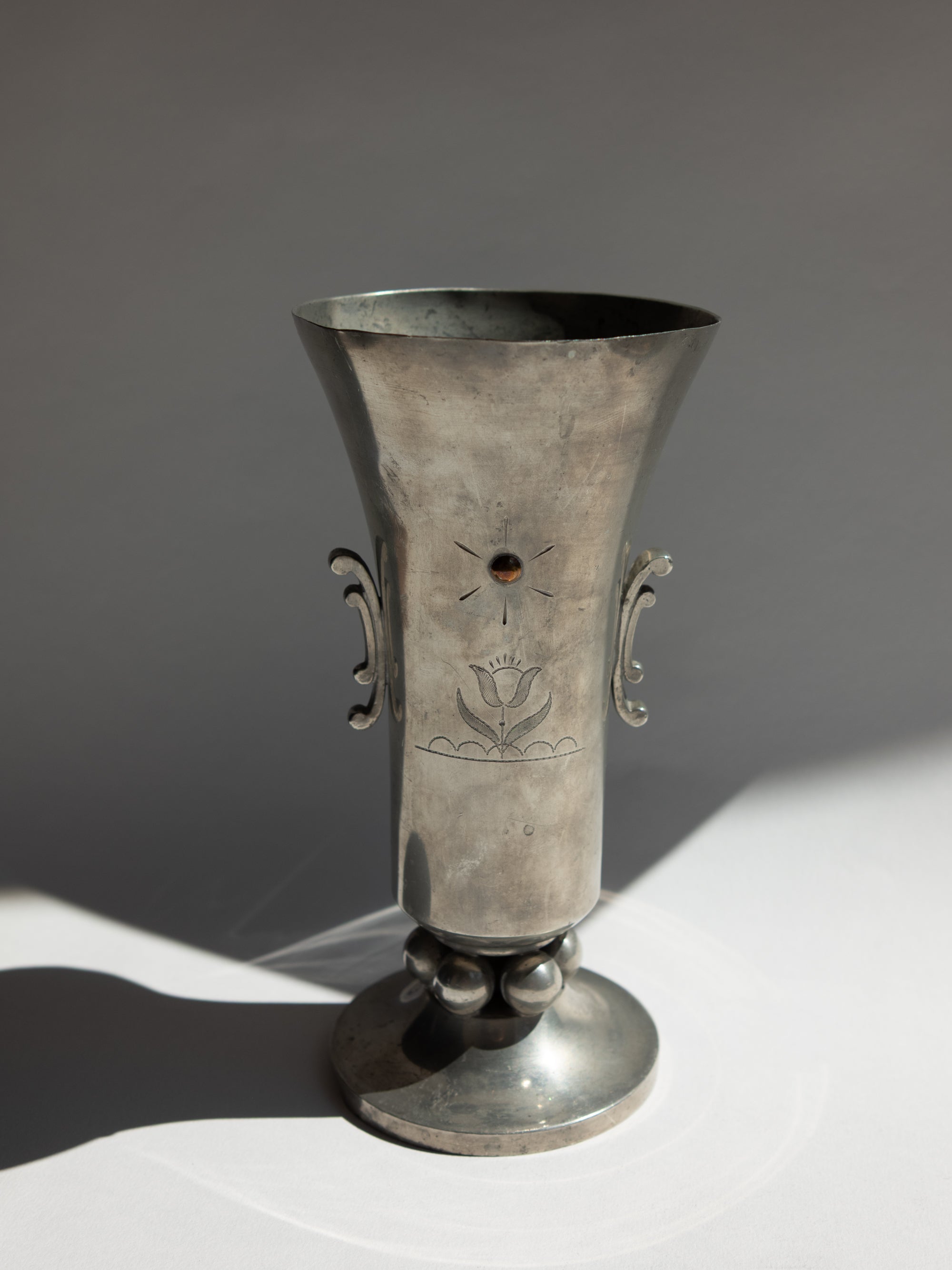 Swedish Grace Pewter Sunburst & Tulip Vase by J.L. Hultman for Svenskt Tenn