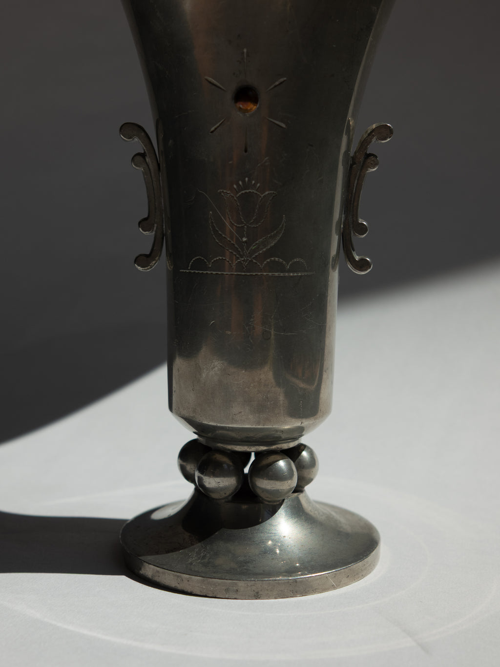 Swedish Grace Pewter Sunburst & Tulip Vase by J.L. Hultman for Svenskt Tenn