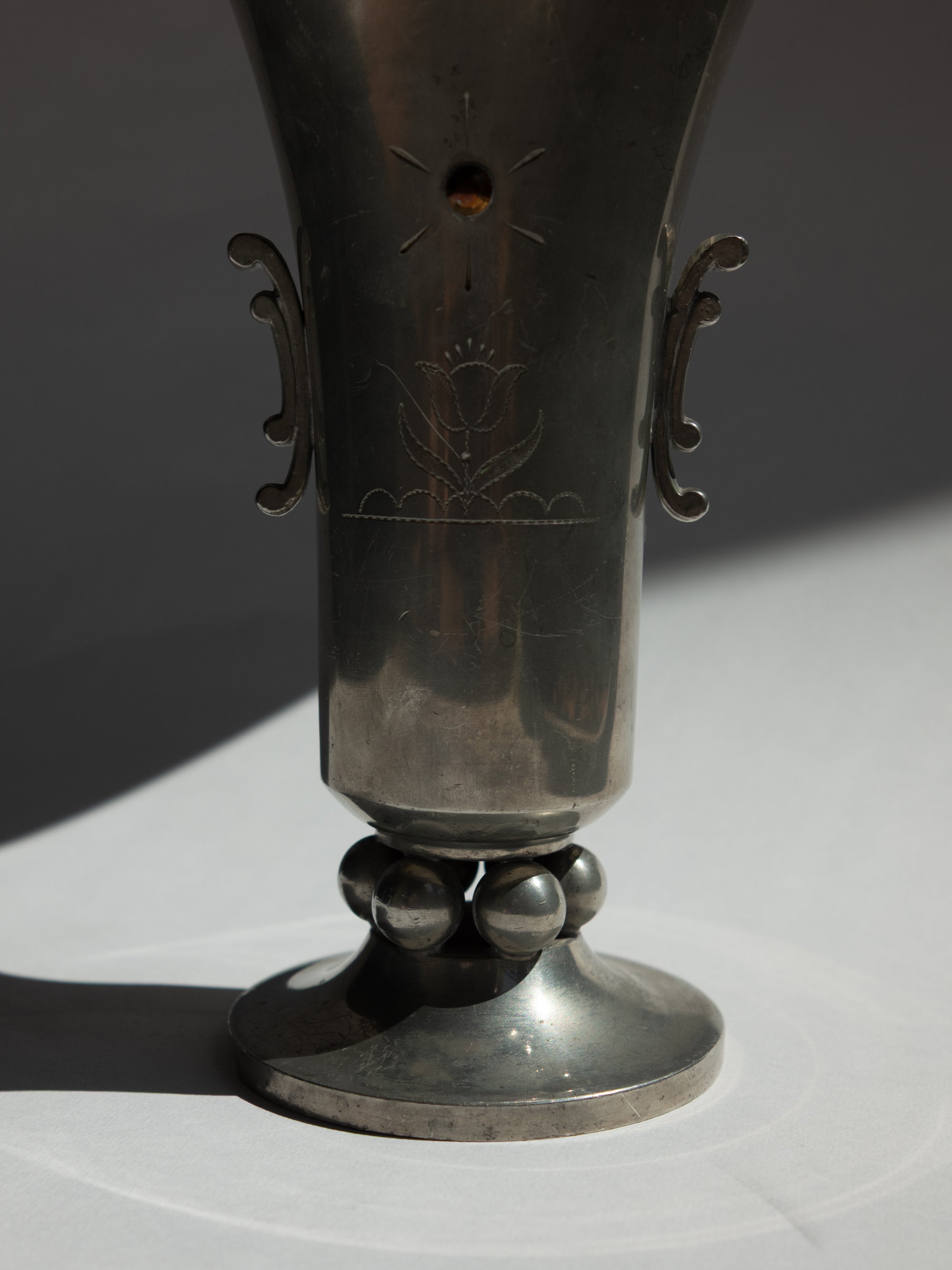 Swedish Grace Pewter Sunburst & Tulip Vase by J.L. Hultman for Svenskt Tenn
