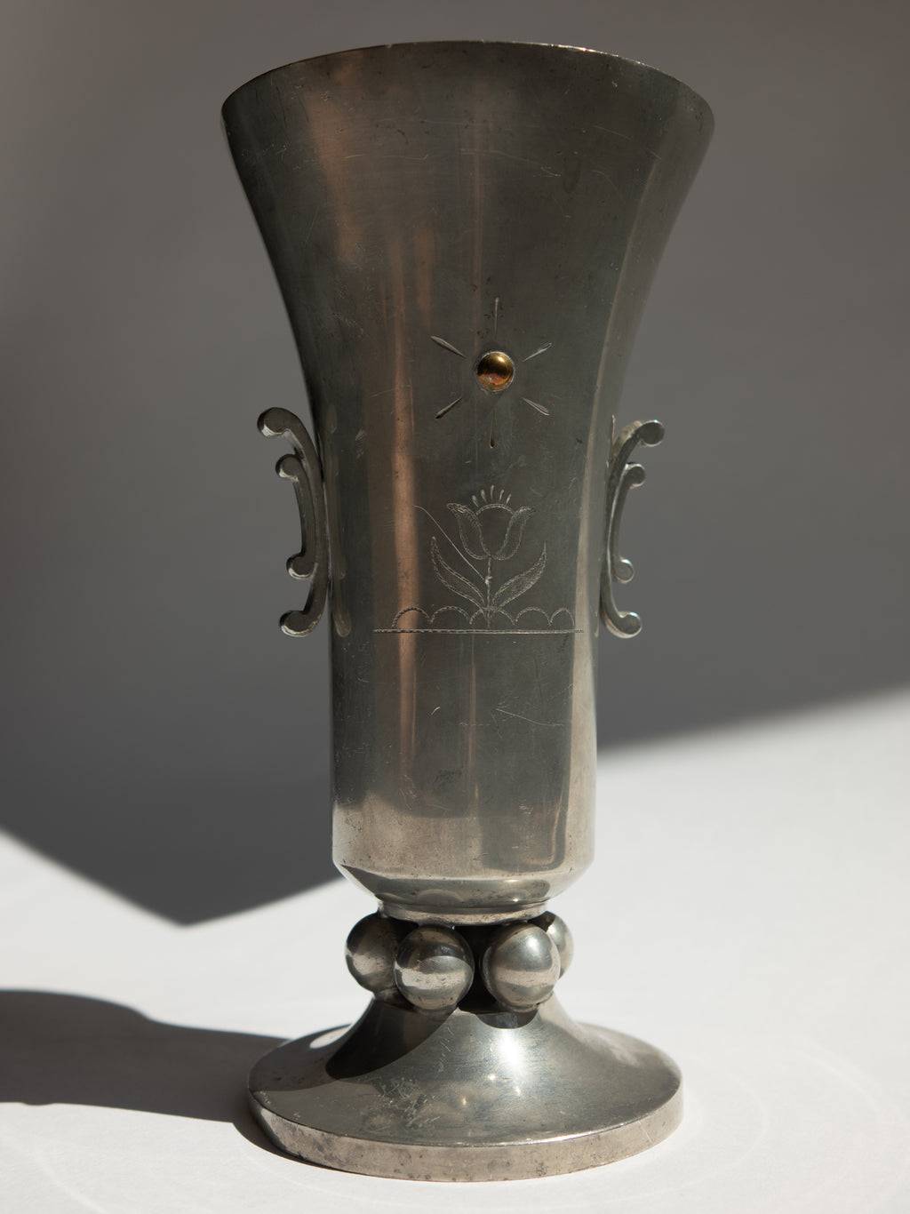 Swedish Grace Pewter Sunburst & Tulip Vase by J.L. Hultman for Svenskt Tenn