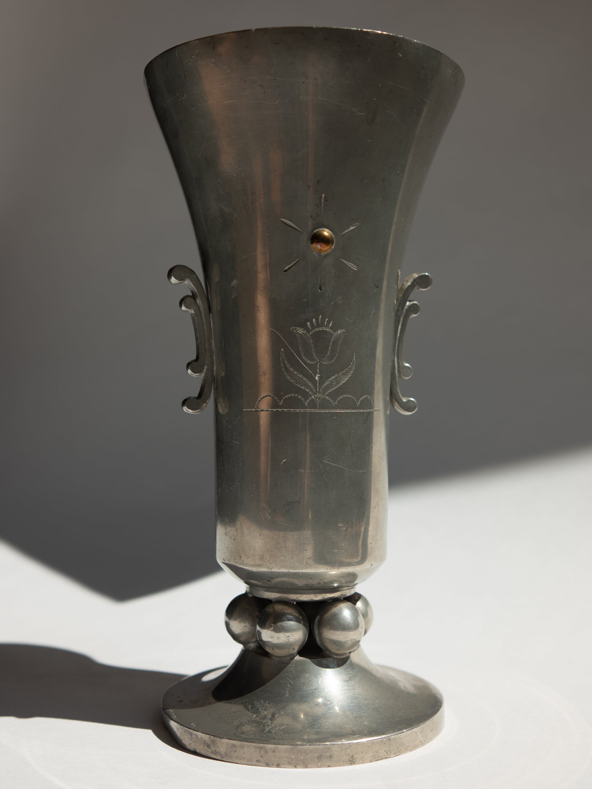 Swedish Grace Pewter Sunburst & Tulip Vase by J.L. Hultman for Svenskt Tenn