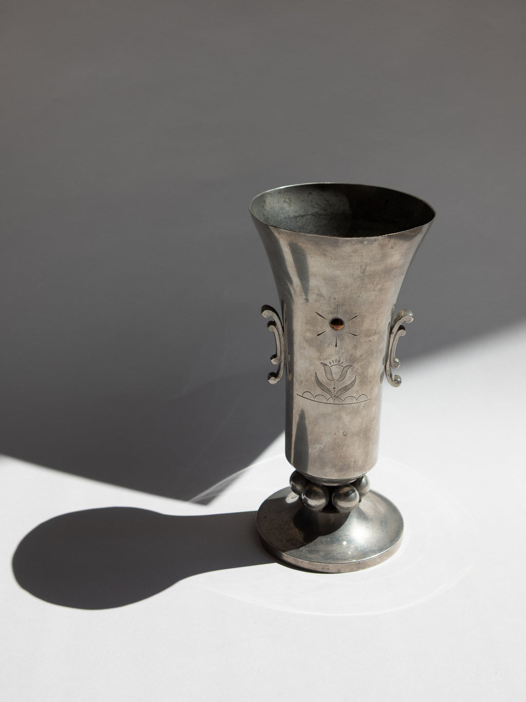 Swedish Grace Pewter Sunburst & Tulip Vase by J.L. Hultman for Svenskt Tenn