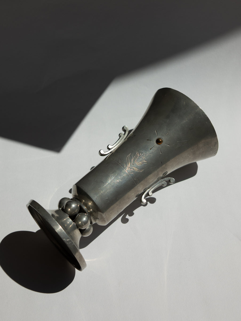 Swedish Grace Pewter Sunburst & Tulip Vase by J.L. Hultman for Svenskt Tenn