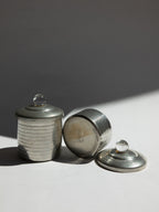 Pair of French Art Deco Modernist Pewter Vanity Pots with Glass Orb Finials