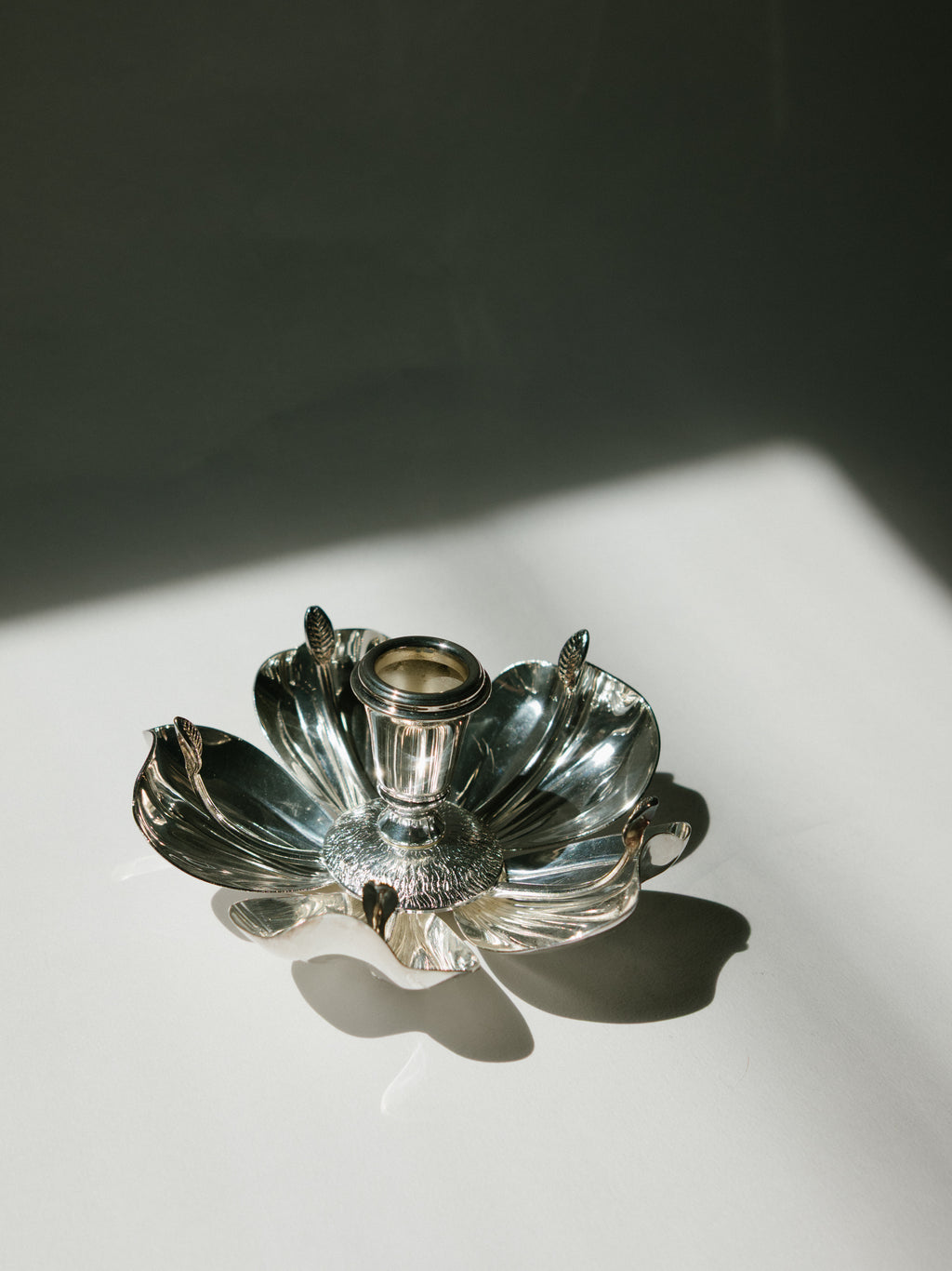 Italian Silver-Plated Magnolia Candleholder and Modular Petal Ashtray, c. 1970s