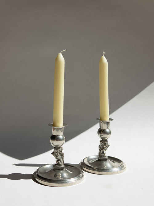 Pair of Swedish Grace Pewter Lion Candlesticks by Eskilstuna Metallindustri (EM) | Svenskt Tenn
