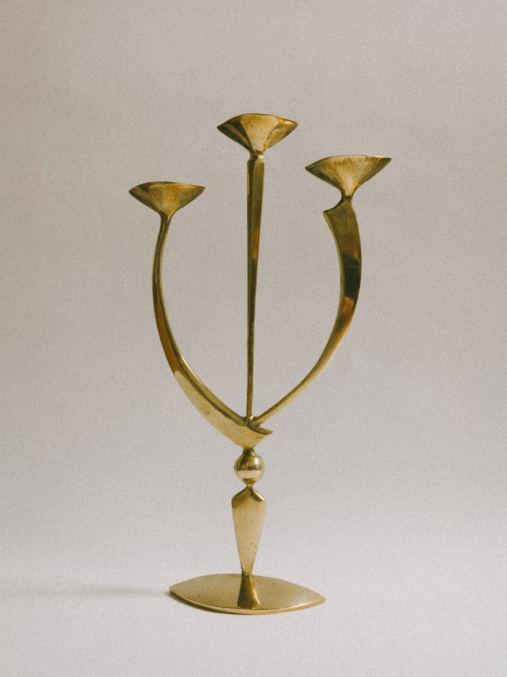 Mid-Century Brass Triple Candleholder