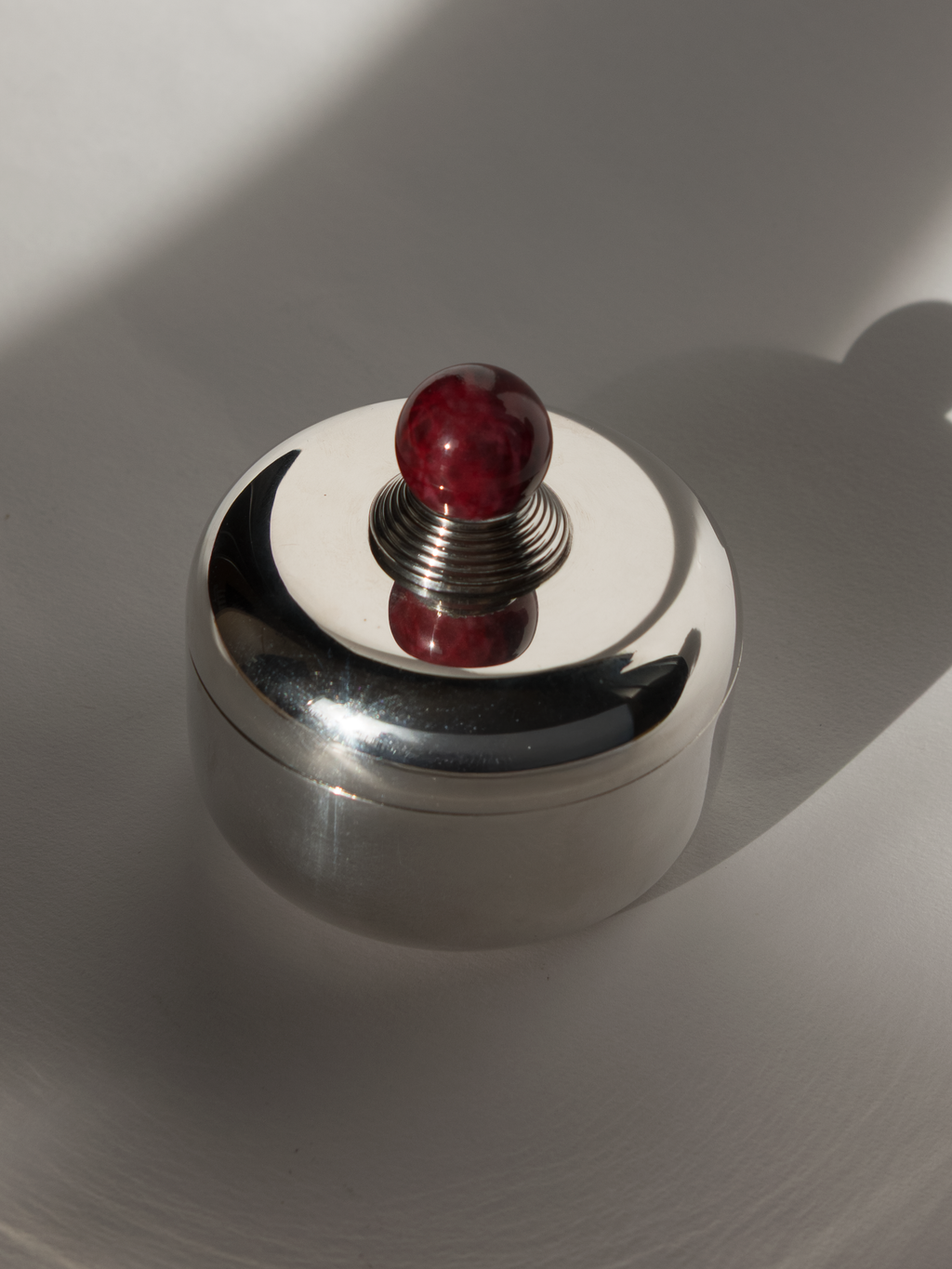 Puiforcat French Art Deco Box with Ruby Red Lacquer Finial