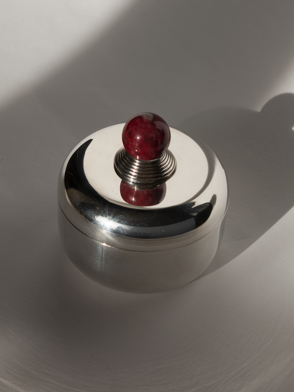 Puiforcat French Art Deco Box with Ruby Red Lacquer Finial