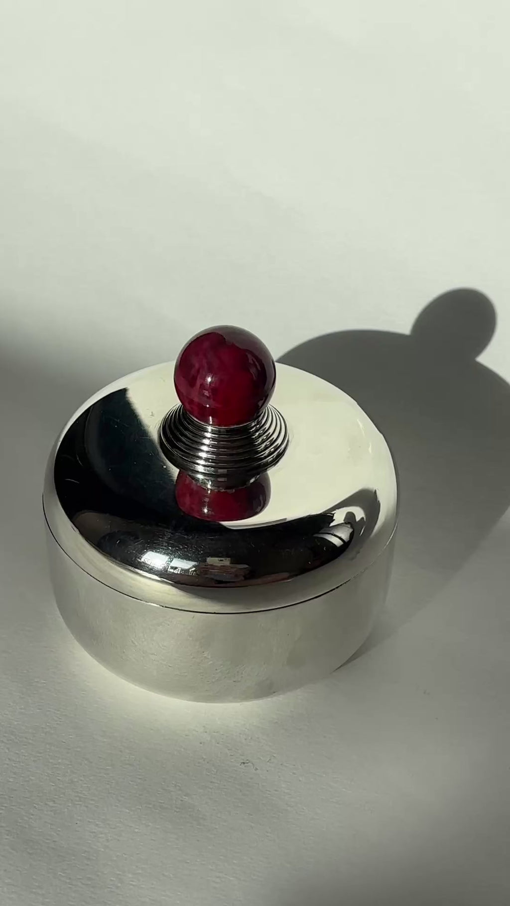 Puiforcat French Art Deco Box with Ruby Red Lacquer Finial