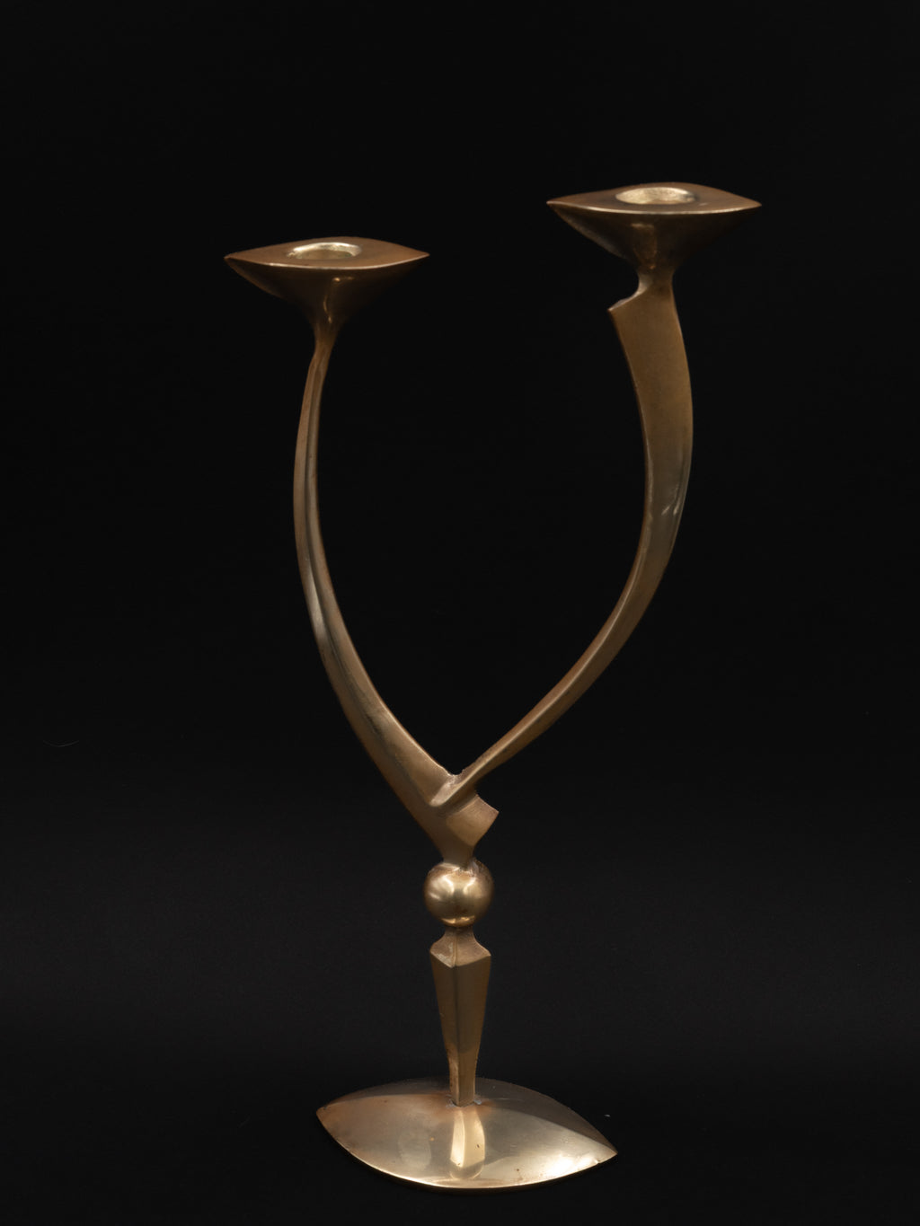 Mid-Century Sculptural Double Brass Candleholder