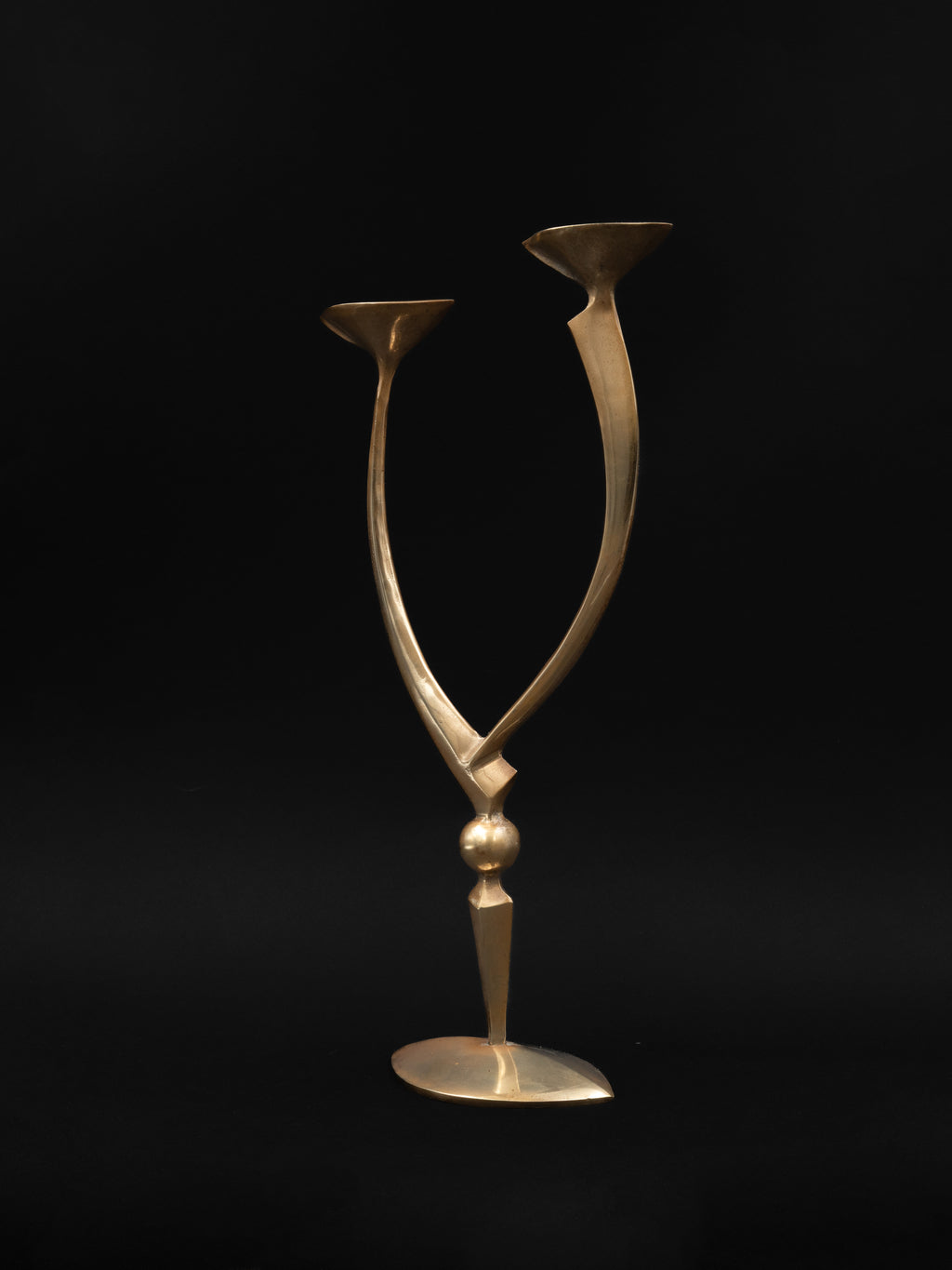 Mid-Century Sculptural Double Brass Candleholder