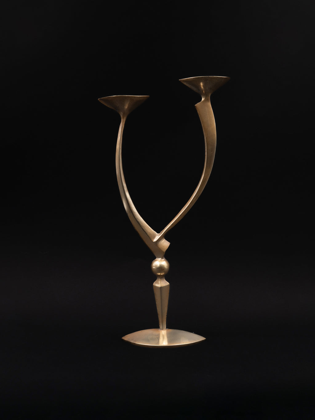 Mid-Century Sculptural Double Brass Candleholder