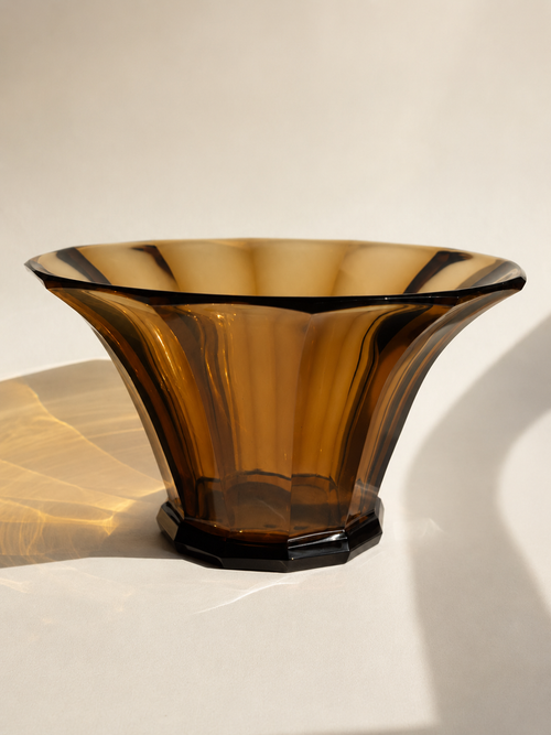 Large Art Deco Saint-Louis Amber Crystal "Côtes Plates" Flared Vase