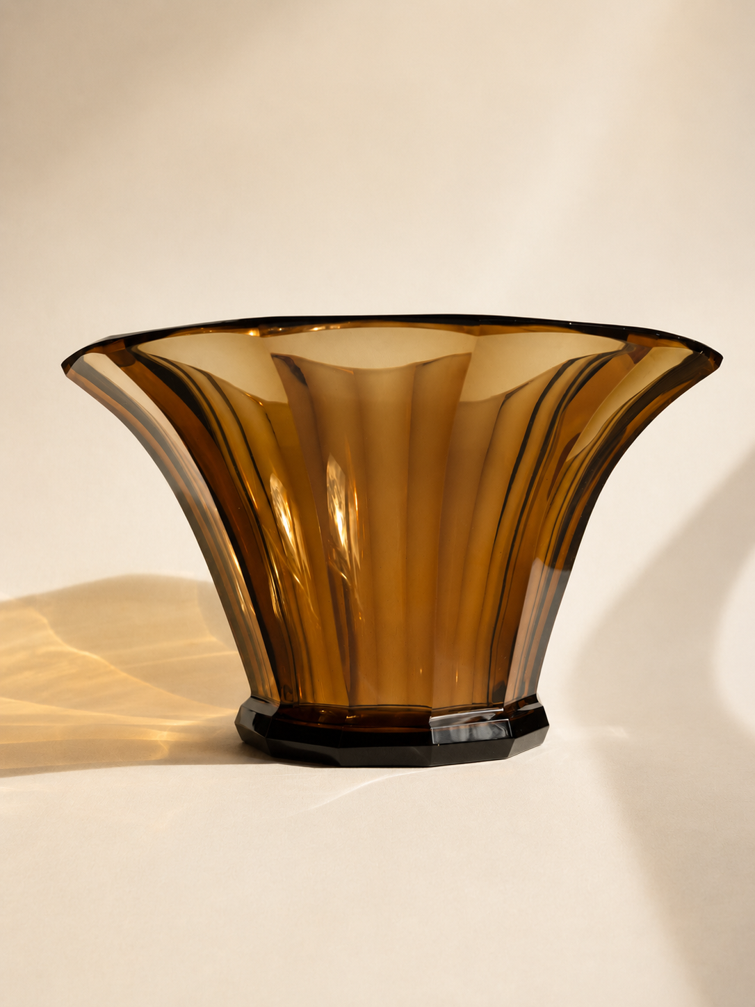Large Art Deco Saint-Louis Amber Crystal "Côtes Plates" Flared Vase