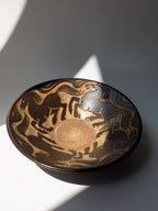 Stoneware Bowl with Galloping Horses in Relief